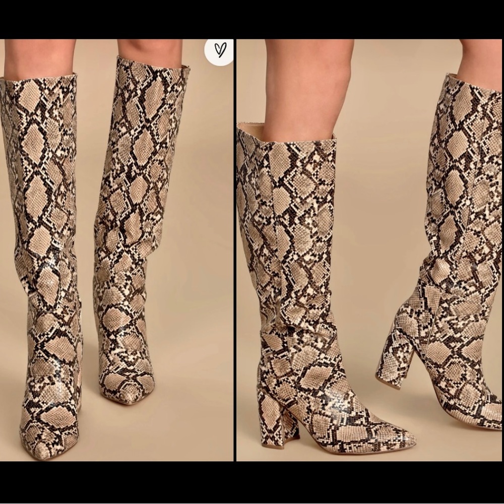 Lulu’s Katari Knee High Snakeskin Boots Tall Faux Leather Reptile Pointed Toe - Picture 3 of 8